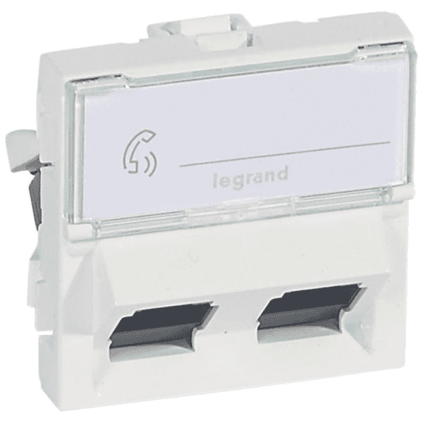 Dvojitá zásuvka RJ45 Legrand Mosaic Cat 6 UTP 45° 2 moduly biela s referenciou 076504 od značky LEGRAND