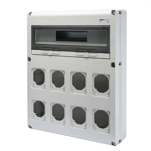 Rám Q-DIN20 8 ZÁSUVKY 16/32A IP65 s referenciou GW68013N od značky GEWISS
