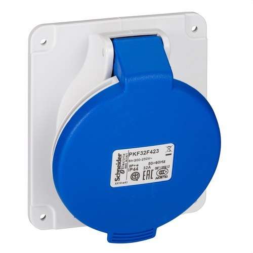 Zásuvka zapustená šikmá 32A 2P+TT 200-250V IP44 s referenciou PKF32F423 od značky SCHNEIDER ELECTRIC