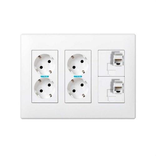 Súprava na povrchovú alebo zapustenú montáž s 3 dvojitými prvkami s 2 dvojitými zásuvkami a 2 doskami 1 RJ45 6 UTP biela Simon 500 Cima s referenciou 51000307-030 od značky SIMON