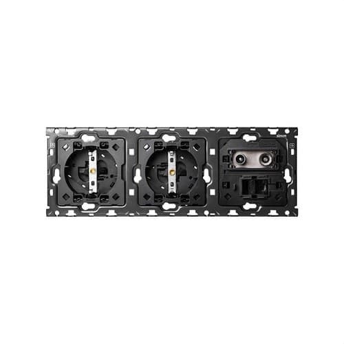 Sada spätných prvkov pre 3 komponenty s 2 zásuvkami schuko a 1 R-TV+SAT zásuvkou s 1 konektorom RJ45 Simon 100 s referenciou 10010303-039 od značky SIMON